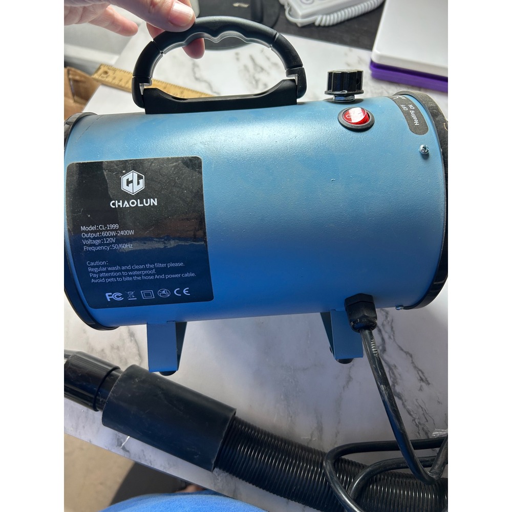 Chaolun CL-1999 High Velocity Dog Hair Dryer 2400W Blue Pet Grooming Blower 120V